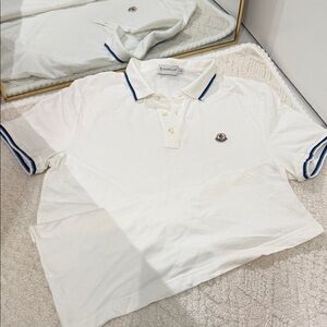 Moncler White Polo with Navy Accents